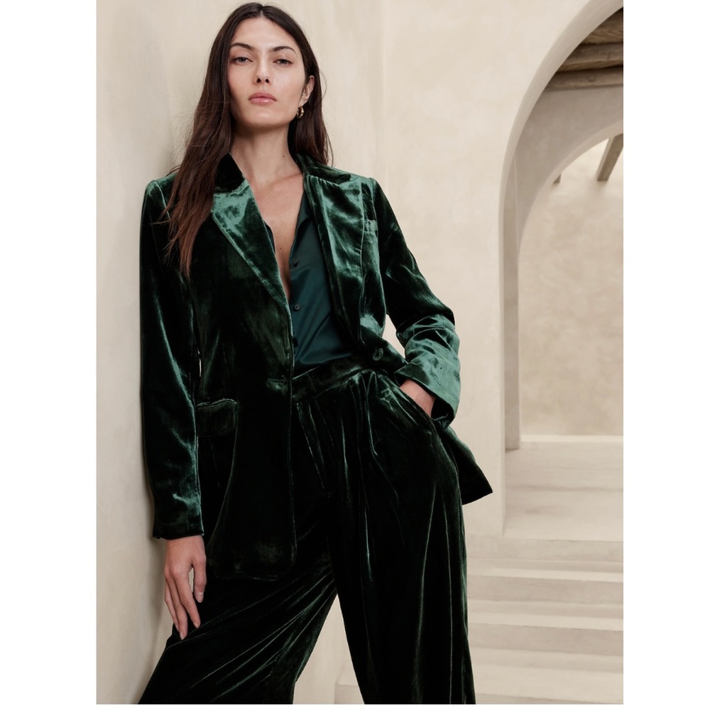 NEW Banana Republic Alyse Relaxed Velvet Blazer in Green, Size 18